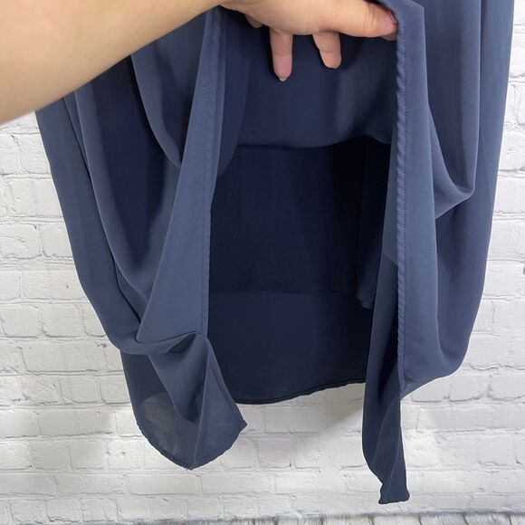 J Jill Wearever Collection Tunic Dress Small Navy Blue Sheer Minimalist Preppy - Picture 9 of 14